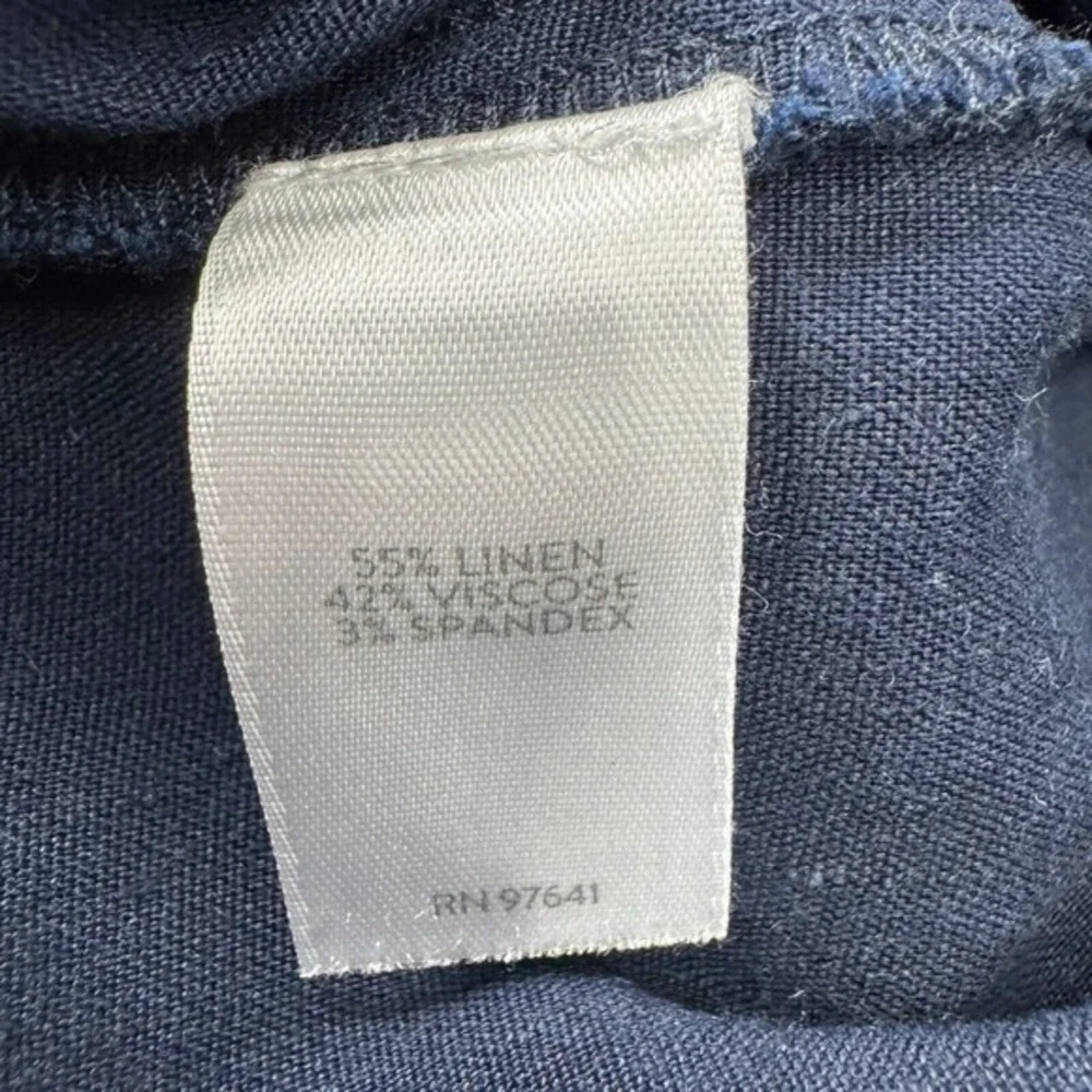 J Jill Pants Women Size M Navy Linen Stretch Button Ankle Capri Coastal Side Zip - Picture 12 of 12